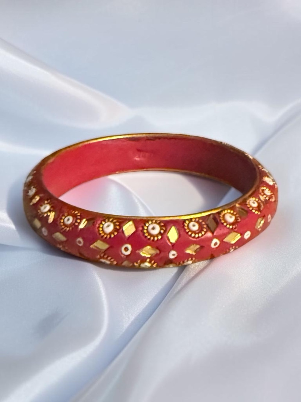 Lady Style Burnt Orange and Gold Decorative Bangle Bracelet
